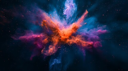 Colorful cosmic dust forming from an exploding nebula cloud