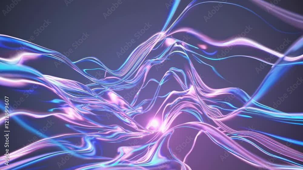 Poster flowing neon energy streams. abstract digital art with glowing blue and pink light trails. futuristi