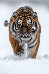 Obraz premium Tiger prowling with intense focus, white background