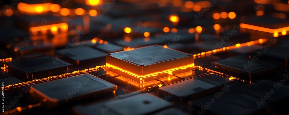 Poster a close-up of a circuit board highlighting glowing nodes and intricate patterns, showcasing the beau