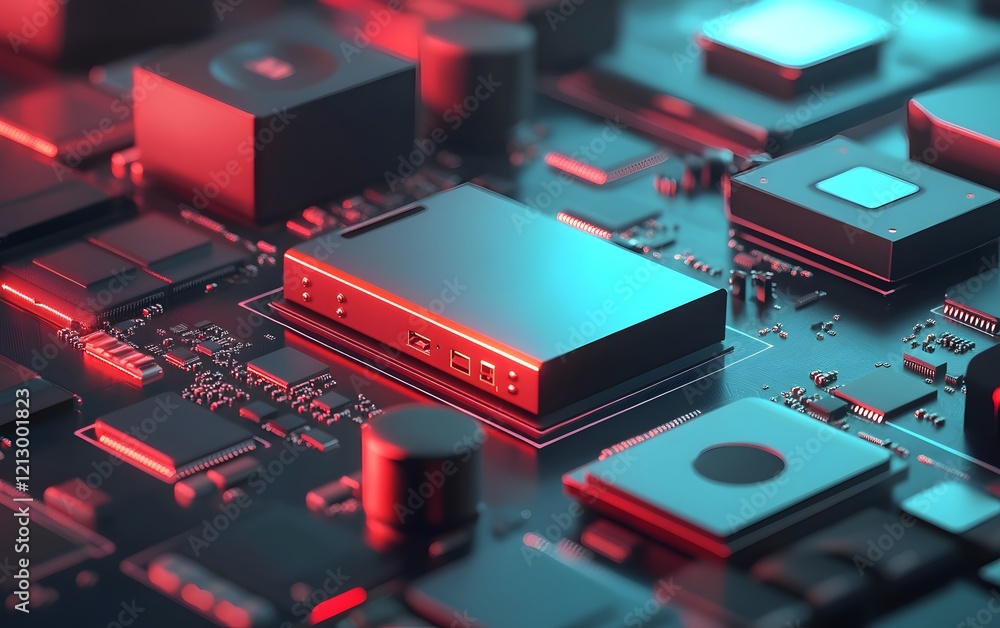 Aufkleber a close-up view of a modern circuit board with vibrant lights, showcasing intricate electronic compo