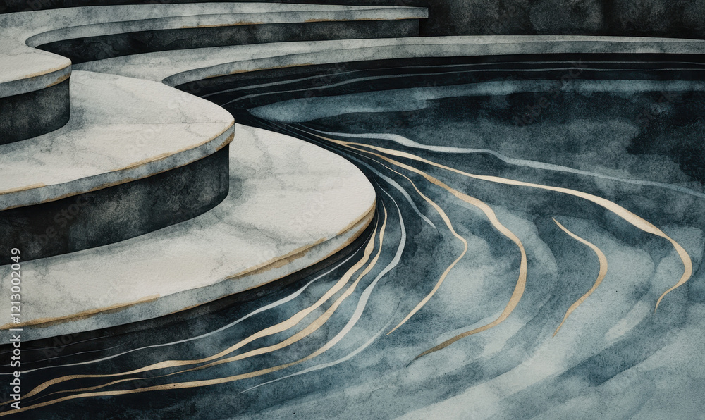 Aufkleber explore the serene elegance of curved architectural design with flowing geometrical patterns and min