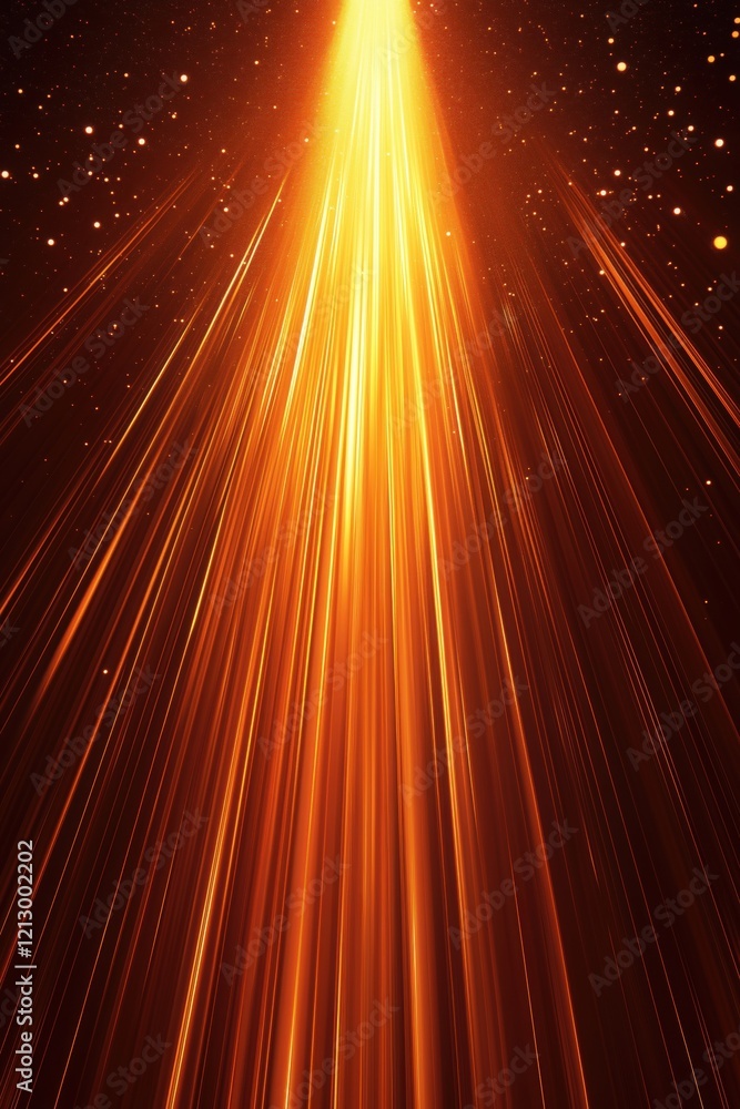 Poster radiant golden light beams emanating from a central point, creating a dynamic and vibrant visual eff