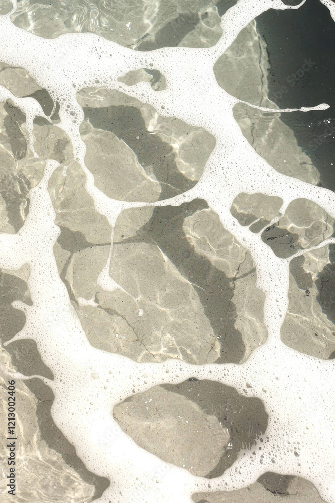 Poster serene view of water ripples and foam patterns reflecting light in a calm natural setting