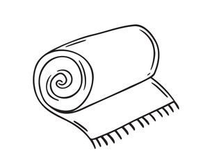 Folded blanket or towel. cozy warm blanket folded doodle hand drawn icon. Outline drawing Folded blanket line clipart symbol