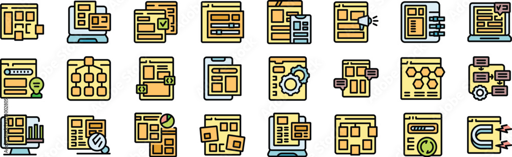 Poster prototyping software icons depict various aspects of uiux design, including wireframing, user flows,