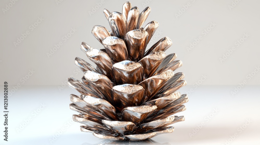 Poster glossy 3d rendering of a pinecone reflecting soft light