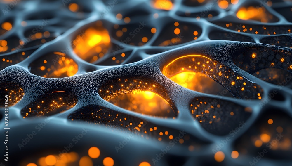 Poster a mesmerizing close-up of a cellular structure, showcasing intricate details with glowing elements, 