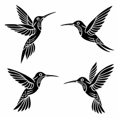 Hummingbird simple illustration silhouette set