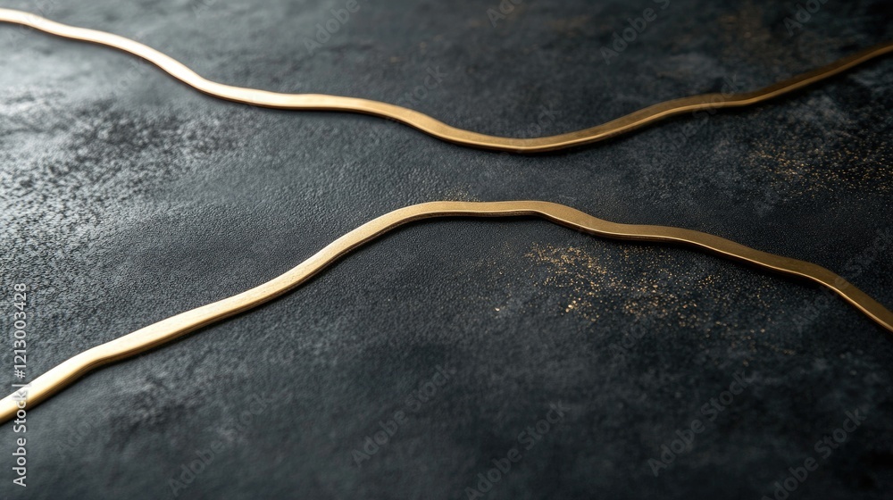 Poster elegant golden wavy lines on a dark textured surface, creating a minimalist composition