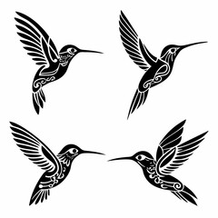 Obraz premium Hummingbird simple illustration silhouette set
