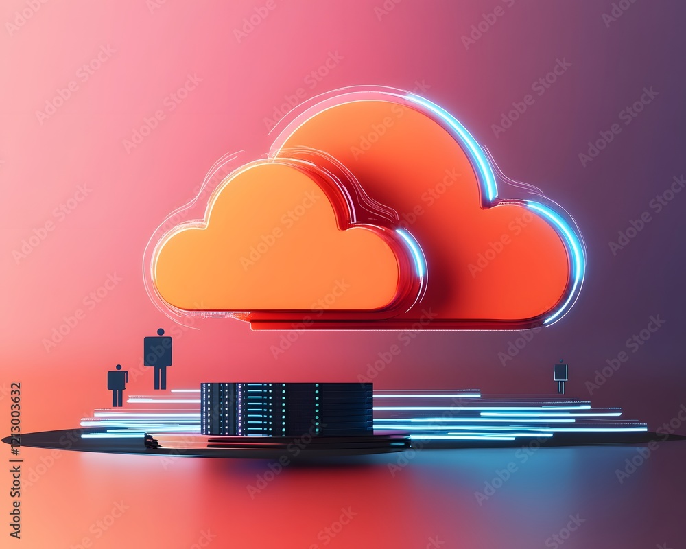 Aufkleber a modern digital illustration of a cloud computing concept featuring colorful cloud shapes and a ser