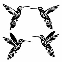 Fototapeta premium Hummingbird simple illustration silhouette set
