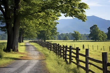Fototapeta premium Explore the Scenic Paved Trail of Cades Cove in Great Smoky Mountains National Park's Appalachian Countryside - 3:2 aspect ratio