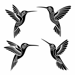 Obraz premium Hummingbird simple illustration silhouette set