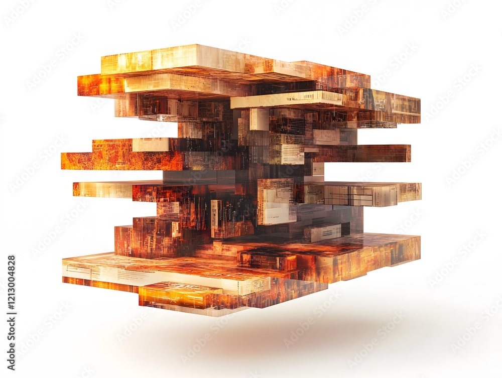 Poster a stunning 3d abstract design featuring layered wooden elements in warm tones, creating a visual dep