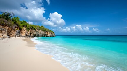 Fototapeta premium A pristine coastline with vibrant turquoise water meeting soft sands