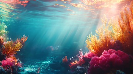 Fototapeta premium The ocean glowing with sunlight and vibrant hues creating a serene view