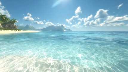 A tranquil sea scene with crystal clear water and soft ripples