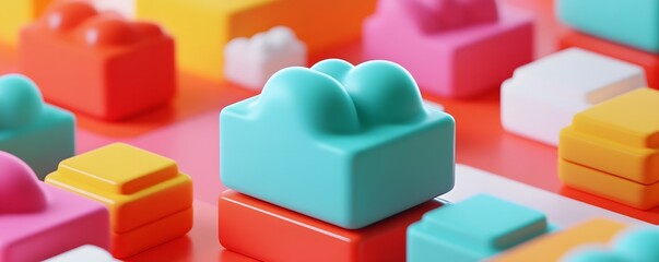 Obraz premium A vibrant close-up of colorful abstract shapes arranged artistically, showcasing creativity and modern design. This image captures the essence of playful aesthetics and innovation.