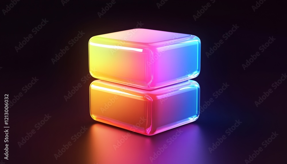 Aufkleber a vibrant composition of two illuminated, translucent blocks featuring a gradient of colorful lights