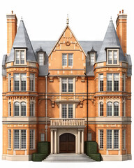 Fototapeta premium A cozy suburban duplex with a clean brick facade, white-framed windows, and a shared front yard