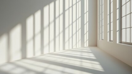 Obraz premium Sunlight streams through corner windows in minimalist room