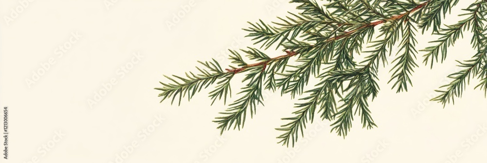 Poster lush evergreen branch displayed with ultra sharp detail on light background