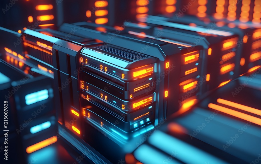 Aufkleber futuristic data center with illuminated servers, showcasing advanced technology and innovation in in