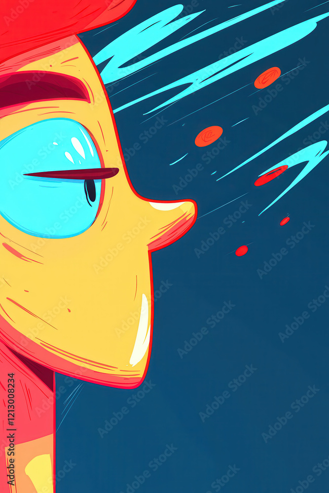 Poster dynamic cartoon character in vibrant colors showcasing expression and modern design in a futuristic 