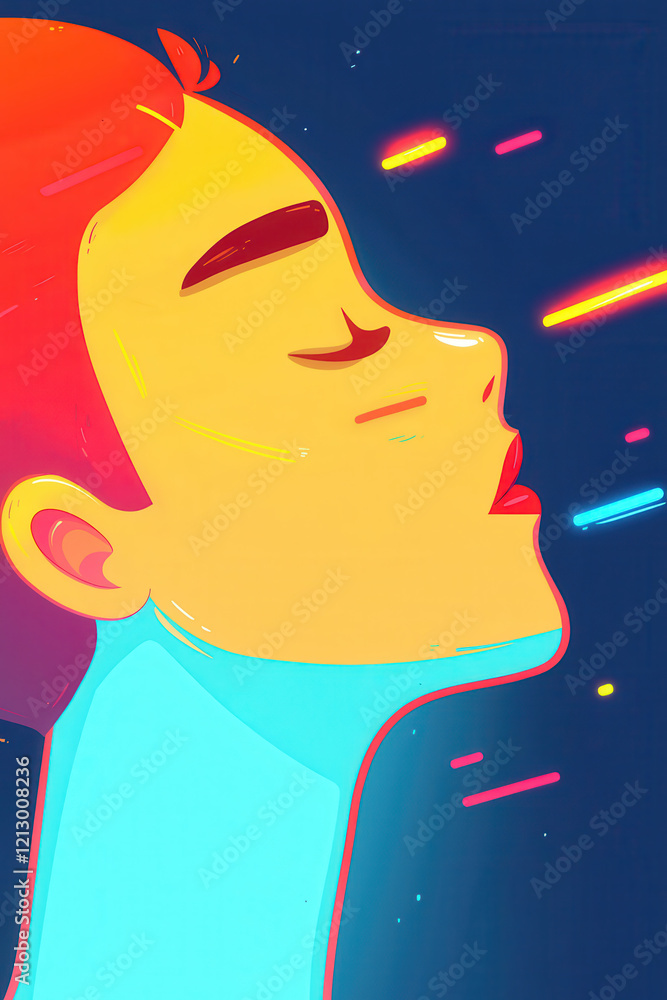 Aufkleber vivid artistic expression of abstract profile in neon colors with surreal and dreamlike elements in 