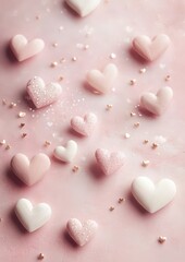 Obraz premium Romantic Pink White Glitter Hearts Valentine s Day Background
