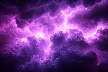 Purple Storm Clouds Illuminated By Vivid Lightning Bolts