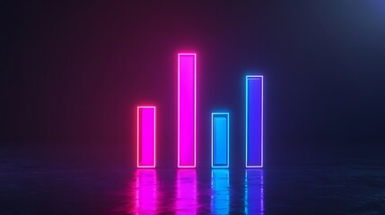 Bright neon bar graph depicting upward financial trends on a sleek background