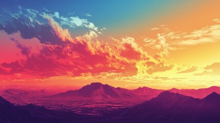 Obraz premium Vibrant Sunset Over a Mountain Range Landscape