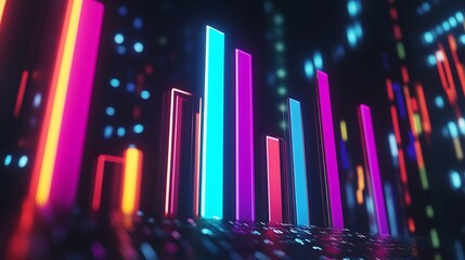 Digital bar graph with neon colors showing financial improvement