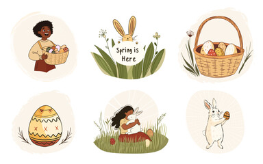 Easter Illustrations Set Baskets, Eggs, Bunny, and Spring Vibes