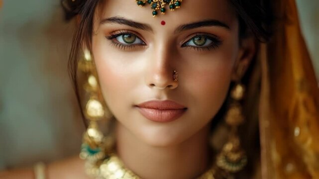 Elegant traditional woman with expressions captured in stunning portrait sequence
