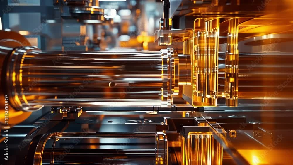 Poster automated machinery performing complex tasks with precision and efficiency in a modern, high tech in
