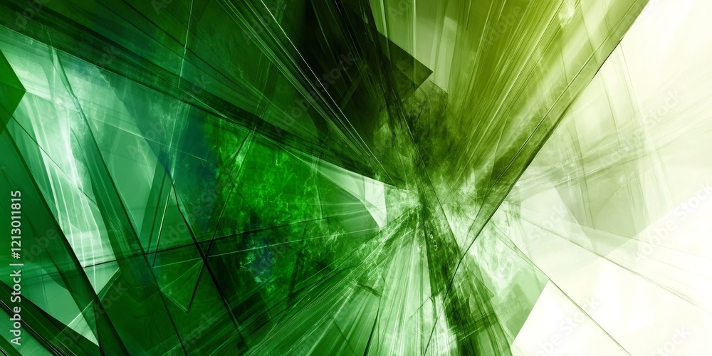 Poster green technology abstract background with intersecting lines and shapes, suggesting data flow and in