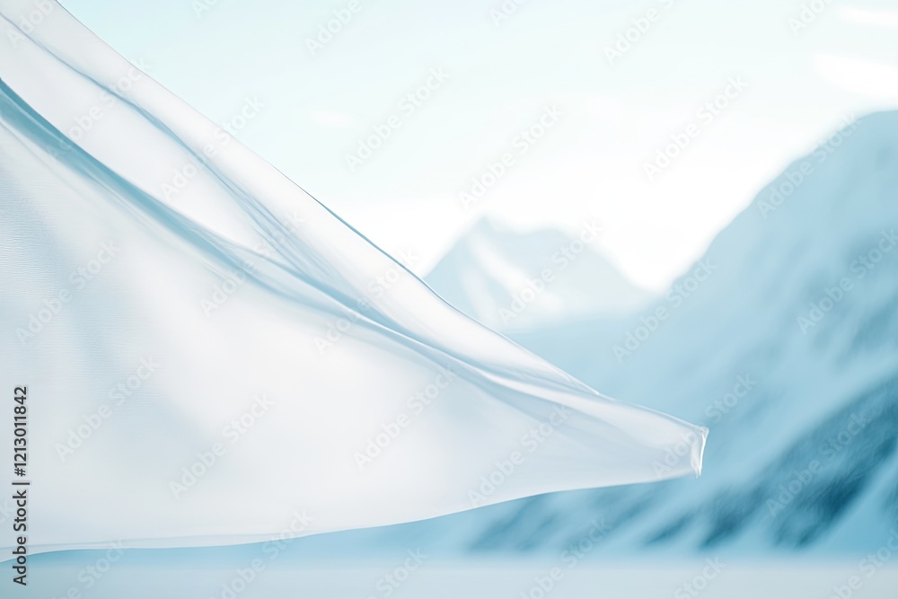 Aufkleber close-up of ice sailing boat sail billowing in wind with softly blurred mountains creating depth