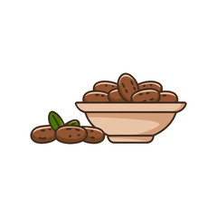 A cartoon illustration of dates in a bowl.