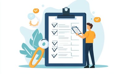 Fototapeta premium Auditor worker working with document folder ,Management of important document storage of organization ,ERP document system ,quality assessment management With a checklist ,online, Generative AI