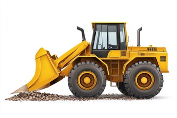 Fototapeta premium Yellow Bulldozer isolated on white background. Bulldozer icon. Construction Vehicle. Yellow Construction Bulldozer. Heavy yellow bulldozer on a white. Bulldozer tractor isolated on white