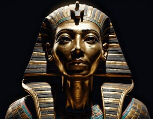 Golden Pharaoh Bust: Regal Egyptian Art in Dramatic Light