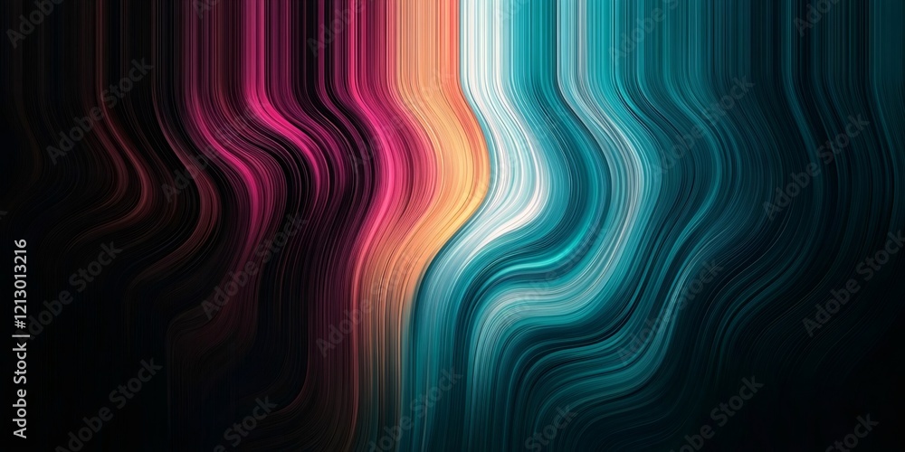 Poster generating colorful wavy lines flowing dynamically across abstract modern background with vibrant en