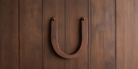 Rustic metal letter U on a dark wood background.  Perfect for rustic or industrial designs.