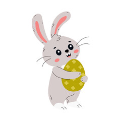 An Adorable, Cute Bunny Happily Holding a Colorful Easter Egg Illustration for Everyone