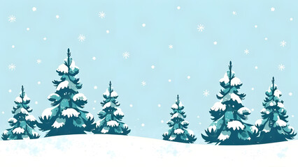 Obraz premium Tall evergreen trees dusted with snow and shimmering flakes create a seamless winter forest scene
