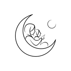 Mother and Child Embrace in the Crescent Moon
